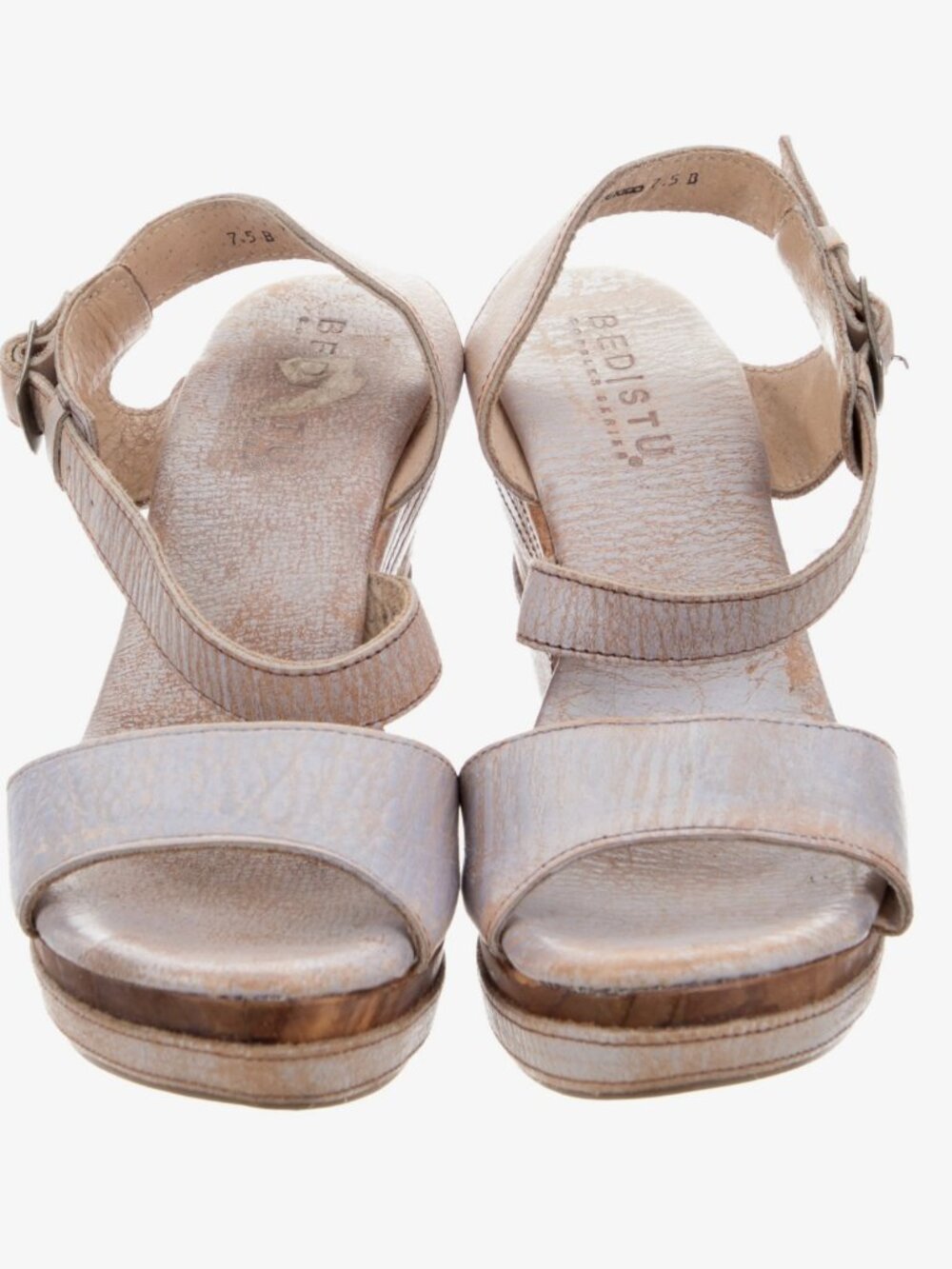 Bed Stu Silver Lux Metallic Leather Platform Wedge Sandals 7.5 - Picture 14 of 16